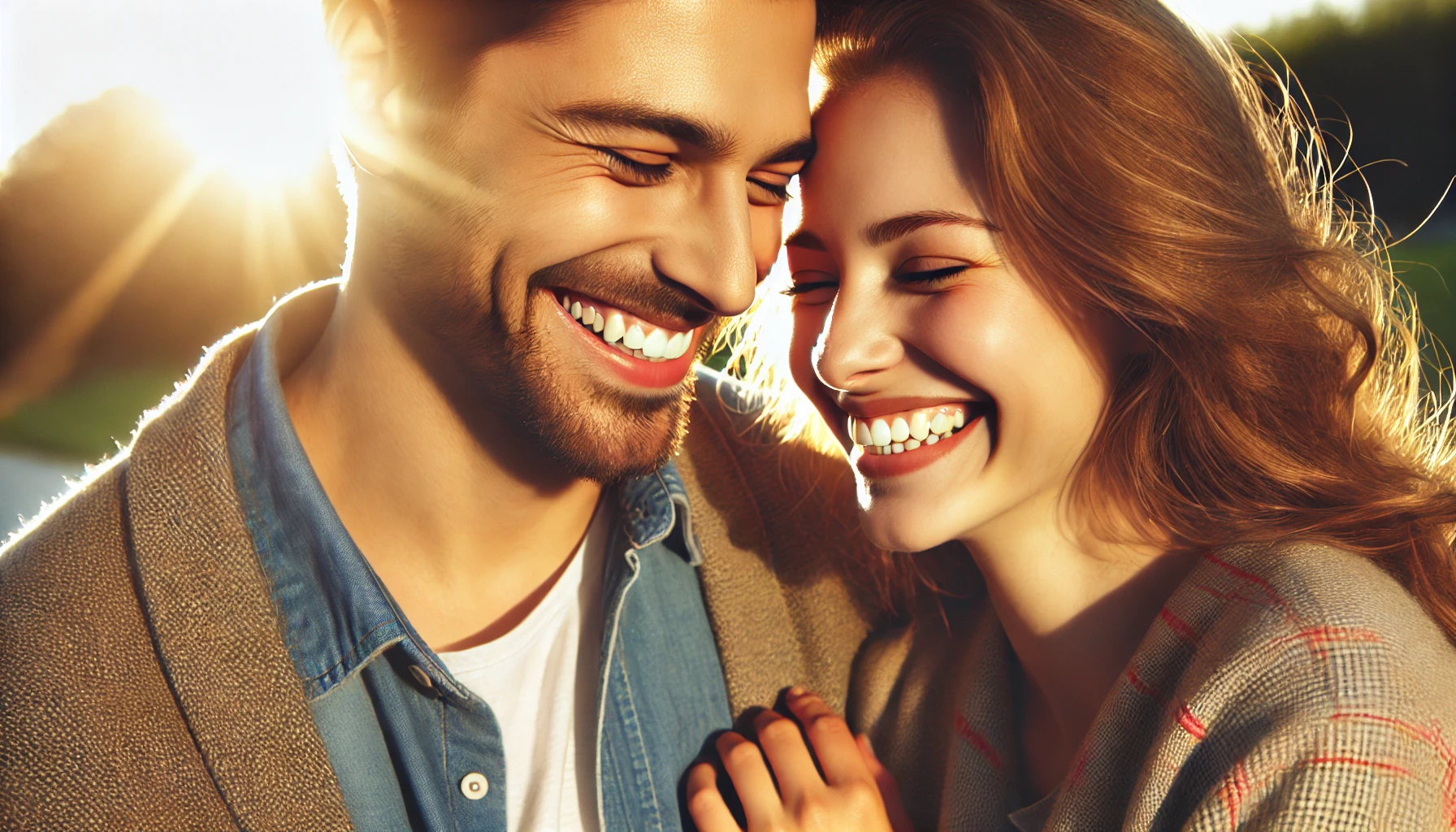 Casal sorrindo com cumplicidade