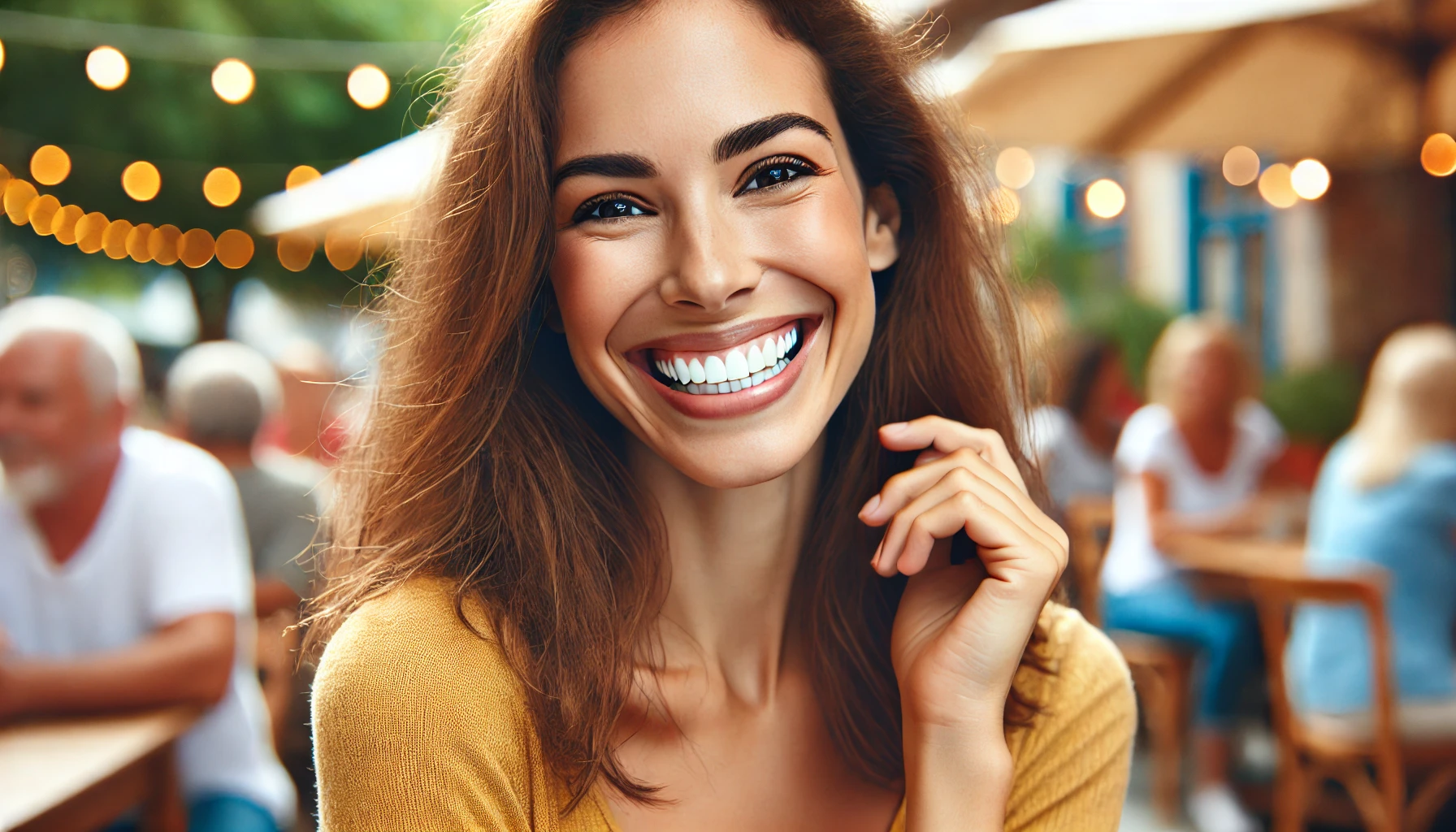 Mulher sorridente transmitindo felicidade