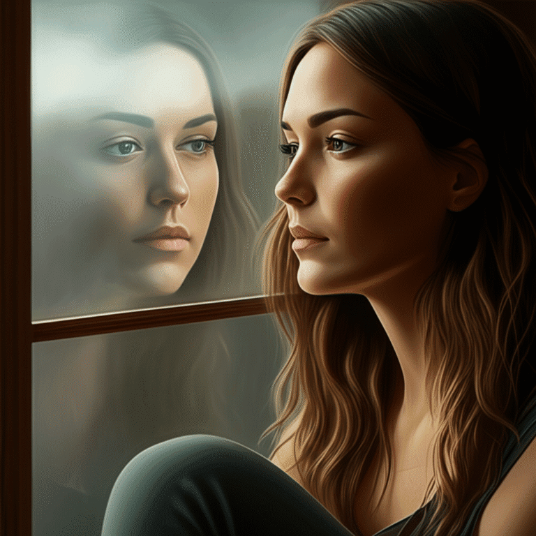 Superando Desafios na Sedução Mulher refletindo sobre seus sentimentos, buscando força interior.
