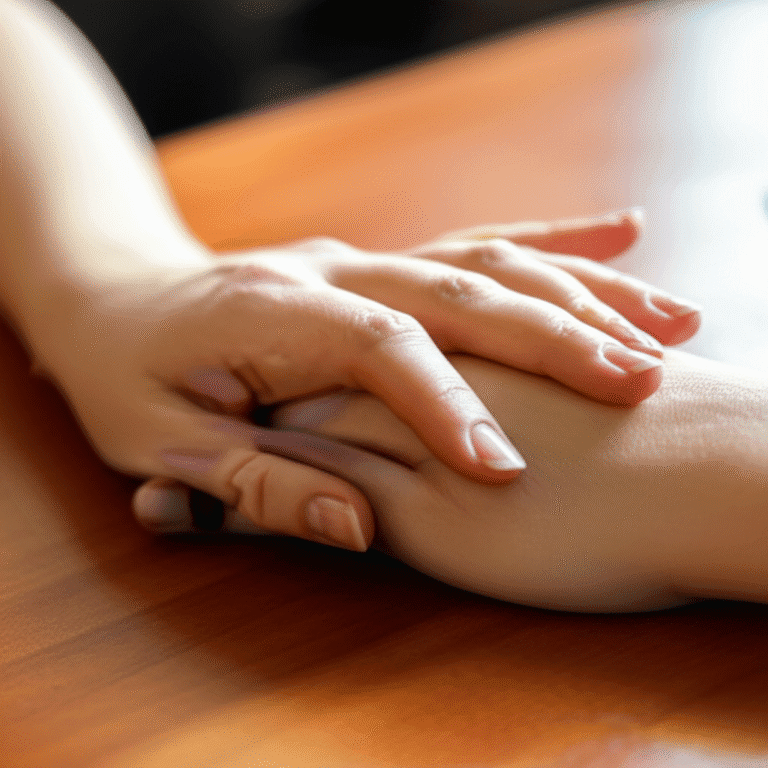 Comunicação Tátil Consciente Mãos se tocando levemente sobre uma mesa