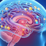 Cérebro humano com neurotransmissores destacados